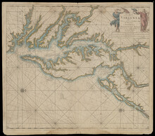 Pas Kaart van de Zee Kusten van Virginia:tusschen C. Henry en t hooge land van Renselaars Hoek, door vooght geometa